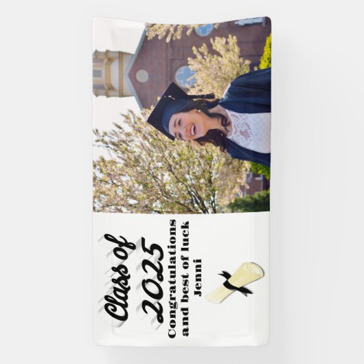 Banderoles Classe de 2025 noir script graduation photo (Verticale)