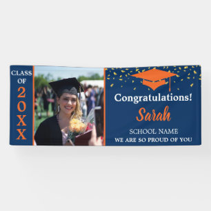 Banderoles Classe De Photos Orange & Navy Blue Graduation De 