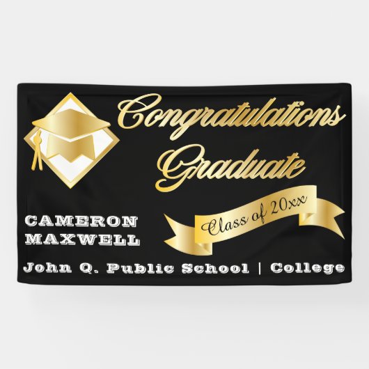 Banderoles Classe d'or noir Année Félicitations Diplômé (Horizontal)