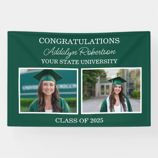 Banderoles Classe Green White 2-Photo de 2025 Graduate (Horizontal)