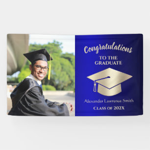 Banderoles Classe of 2021 Félicitations Diplômé Gold Blue