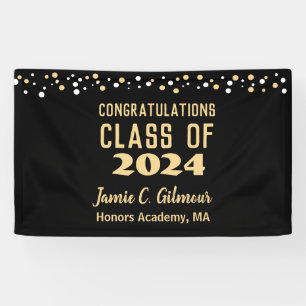 Banderoles Classe personnalisée de 2024 Gold Black Graduation