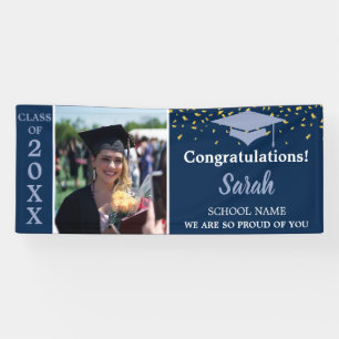 Banderoles Classe Photo De Graduation Bleu & Argent De 2025