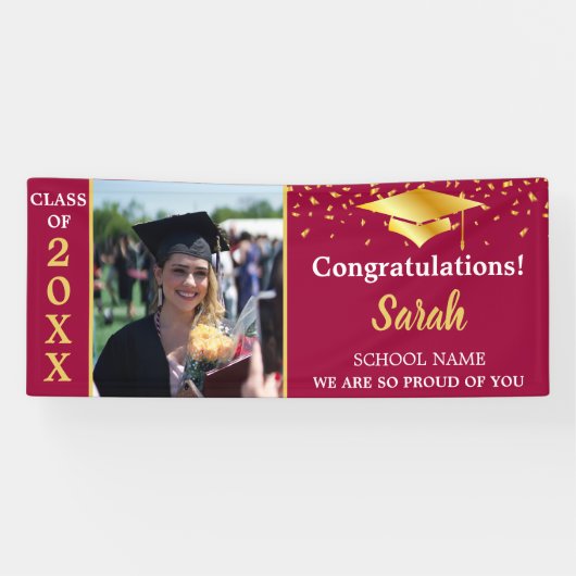 Banderoles Classe Photo De Graduation Maroon & Gold De 2025 (Horizontal)