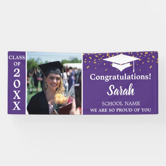 Banderoles Classe Photo De Graduation Purple & Blanc De 2025 (Horizontal)
