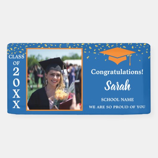 Banderoles Classe Photo Orange & Blue Graduation De 2025 (Horizontal)