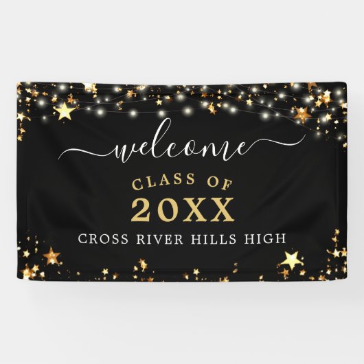 Banderoles Classe Reunion Welcome Black Gold Stars Lumières (Horizontal)