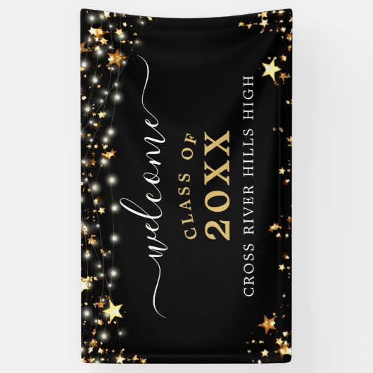 Banderoles Classe Reunion Welcome Black Gold Stars Lumières (Vertical)