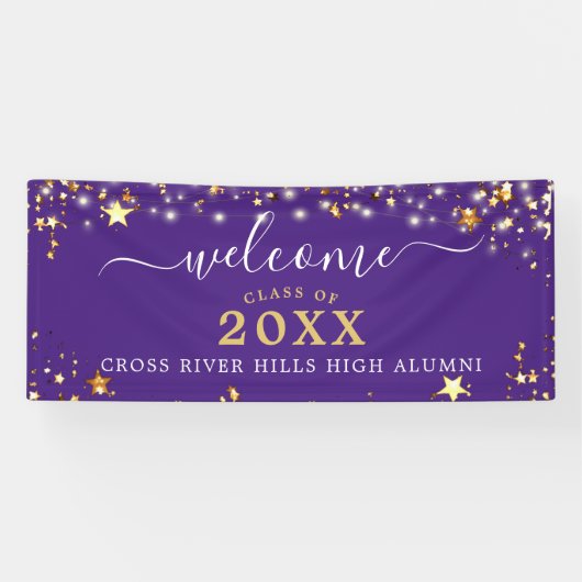 Banderoles Classe Reunion Welcome Purple Gold Stars (Horizontal)