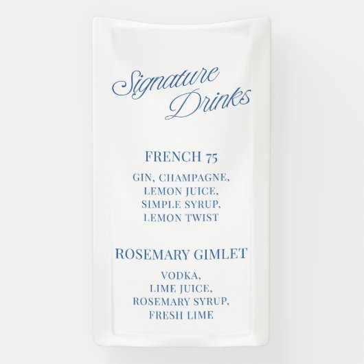 Banderoles Classic Blue Script Wedding Signature Drinks (Verticale)