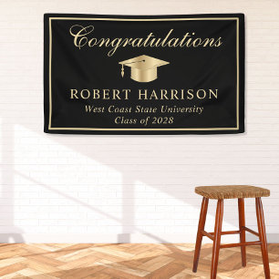 Banderoles Classic Grad Casquette Black Gold Graduation Bienv