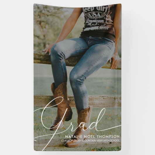 Banderoles Classic Script Photo Moderne Cool Graduation Party (Vertical)