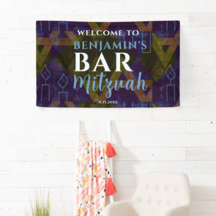 Banderoles Classique moderne Blue Bar Mitzvah Bold Type Bienv