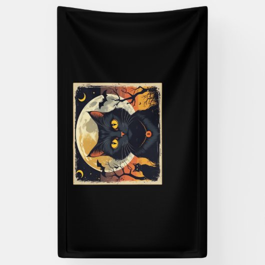 Banderoles Classique Rétro Chat Noir Halloween T-Shirt Classi (Vertical)