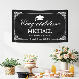 Banderoles Classy Black White Vintage Frame Graduation Party