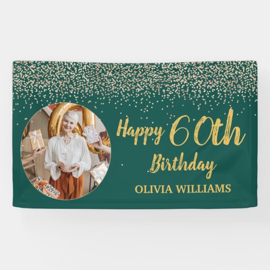 Banderoles Classy Elegant 60e Anniversaire Green Gold Parties (Horizontal)