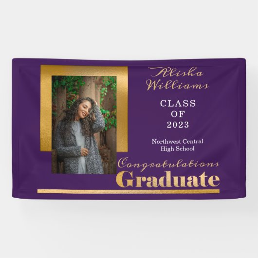 Banderoles Classy Elegant Gold Text Graduate Photo violet (Horizontal)