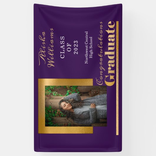 Banderoles Classy Elegant Gold Text Graduate Photo violet (Vertical)