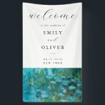 Banderoles Claude Monet Water Lilies Mariage de bienvenue<br><div class="desc">Banderole élégante et moderne de bienvenue mariage avec tableau Claude Monet Water Lilies.</div>