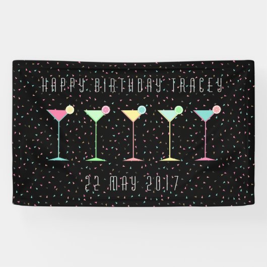 Banderoles Cocktail Black Martini Joyeux Anniversaire Confett (Horizontal)