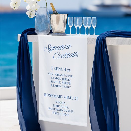 Banderoles Cocktails de signature de mariage de script bleu c