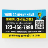 Banderoles Code QR de l'entreprise de construction bleu promo (Horizontal)