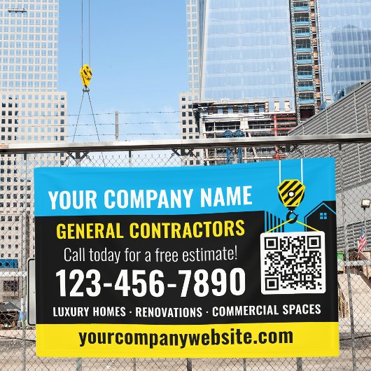 Banderoles Code QR de l'entreprise de construction bleu promo