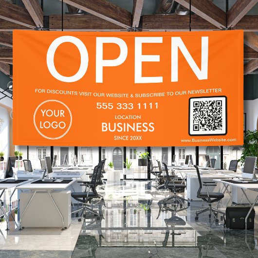 Banderoles Code QR du logo d'entreprise orange moderne ouvert
