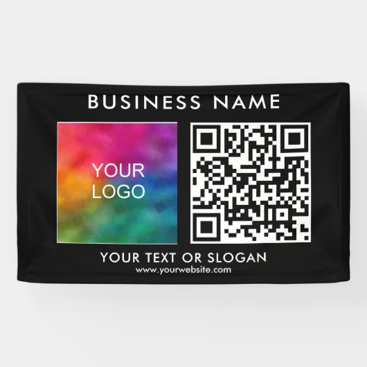Banderoles Code QR élégant Noir moderne Nom d'entreprise Logo (Horizontal)
