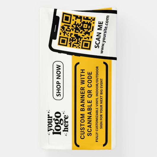 Banderoles Code QR Logo de l'entreprise Jaune Vinyle extérieu (Verticale)