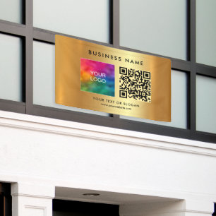 Banderoles Code QR Nom du logo de l'entreprise Gold Horizonta
