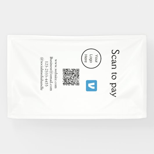 Banderoles Code QR venmo scan pour payer ajouter logo médias  (Horizontal)