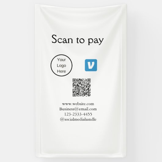 Banderoles Code QR venmo scan pour payer ajouter logo médias (Vertical)