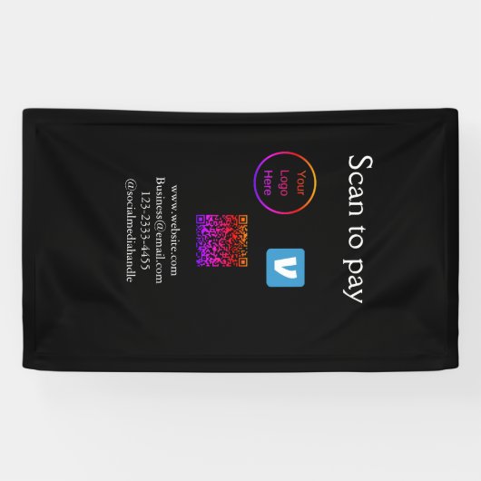 Banderoles Code QR Venmo scan pour payer ajouter logo médias  (Horizontal)