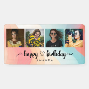 Banderoles Coeur coloré Script 4 Photo Joyeux anniversaire