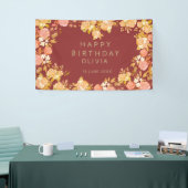 Banderoles Coeur Floral Bourgogne - Formé Joyeux Anniversaire (Salon professionnel)