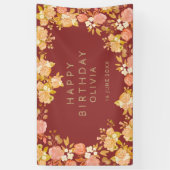 Banderoles Coeur Floral Bourgogne - Formé Joyeux Anniversaire (Vertical)