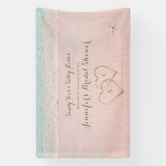 Banderoles Coeurs dans la plage de sable douche nuptiale accu (Verticale)