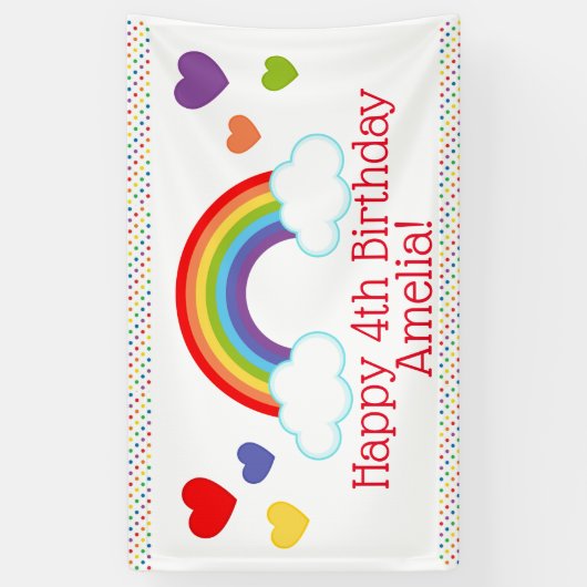 Banderoles Coeurs et points arc-en-ciel Filles Anniversaire (Vertical)