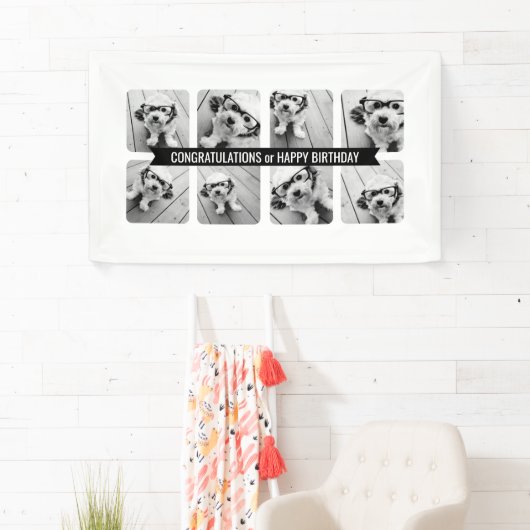 Banderoles Collage de 8 photos - Ruban de texte personnalisé  (En situation)