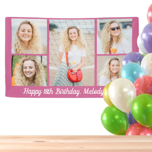 Banderoles Collage de photos d'anniversaire rose chic Party
