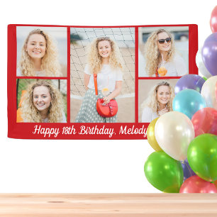Banderoles Collage de photos de fête d'anniversaire rouge mod
