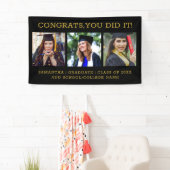 Banderoles Collage de photos noir et or 3 Félicats Grad 2025 (En situation)