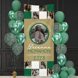 Banderoles Collage de photos vert et or Graduation Vinyle