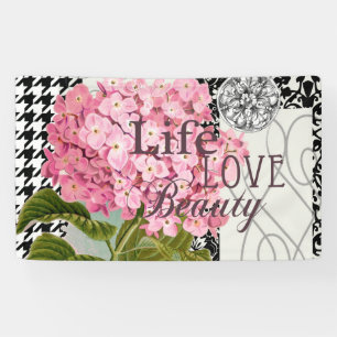 Banderoles Collage d'hortensia rose chic Art damassé vintage