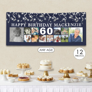 Banderoles Collage photo d'anniversaire 12 Bleu Confettis Arg