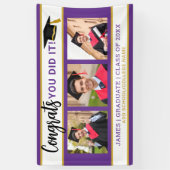 Banderoles Collage photo violet et or 3 Félicats Grad 2025 (Vertical)