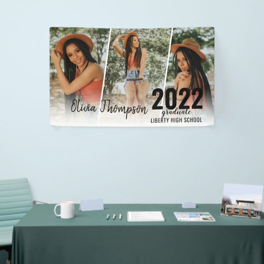 Banderoles Collection photo de script moderne Graduation blan (Salon professionnel)