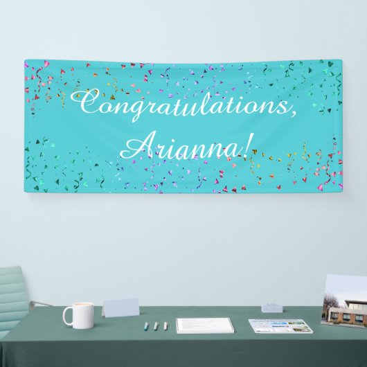Banderoles Colorful Confetti Script Félicitations Turquoise (Salon professionnel)
