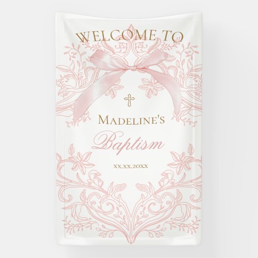 Banderoles conception de baptême bienvenue rose (Verticale)
